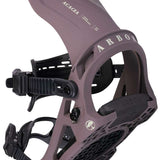 Arbor Women's Acacia Snowboard Bindings 2024 - A pair of brown snowboard bindings with a white logo on top and black buckles.
