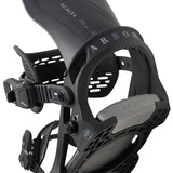 Arbor Women's Acacia Snowboard Bindings 2024 - Black bindings with white lettering and logo on top strap.