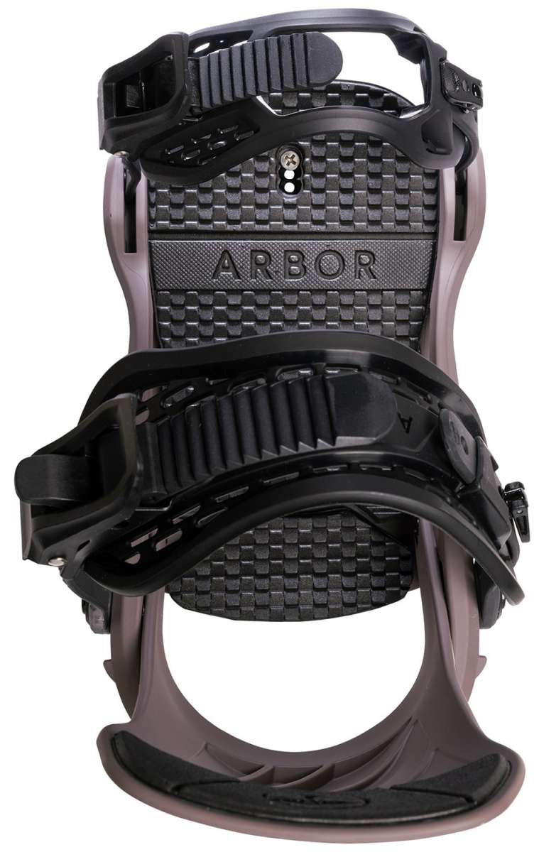 Arbor Women's Acacia Snowboard Bindings 2024 - A pair of black bindings with a textured pattern on the baseplate and straps.