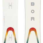 Arbor Women's Poparazzi Rocker Snowboard 2023 - White snowboard with a circular logo on top and black text that reads "Poparazzi" along the bottom edge.