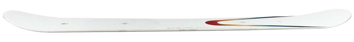 Arbor Women's Poparazzi Rocker Snowboard 2023 - A white snowboard with a subtle, multicolored graphic on its bottom edge.