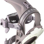 Arbor Women's Sequoia Snowboard Bindings - A pair of gray snowboard bindings with a textured strap and white logo on top.