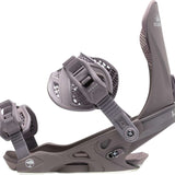 Arbor Women's Sequioa Snowboard Bindings - A pair of dark gray bindings with a textured pattern on the straps and buckles, set against a white background.