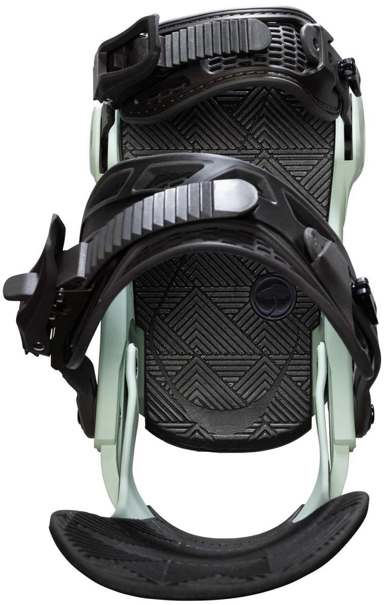 Arbor Women's Sequioa Snowboard Bindings - A black binding with a geometric pattern on top, featuring a circular logo in the center.