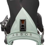 Arbor Women's Sequoia Snowboard Bindings - A black and white snowboard binding with a triangular logo on top, featuring the word "Sequoia" in white letters.