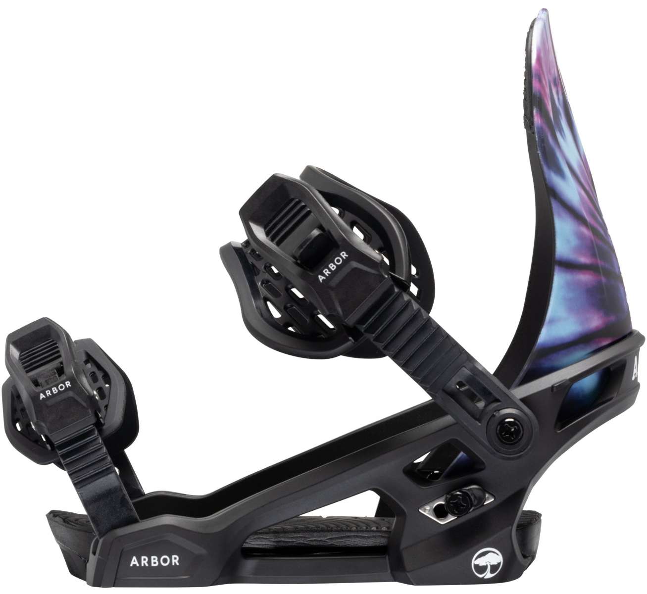 Arbor Sapling Youth Snowboard Bindings 2024 - Black bindings with a sleek, modern design and silver buckles.
