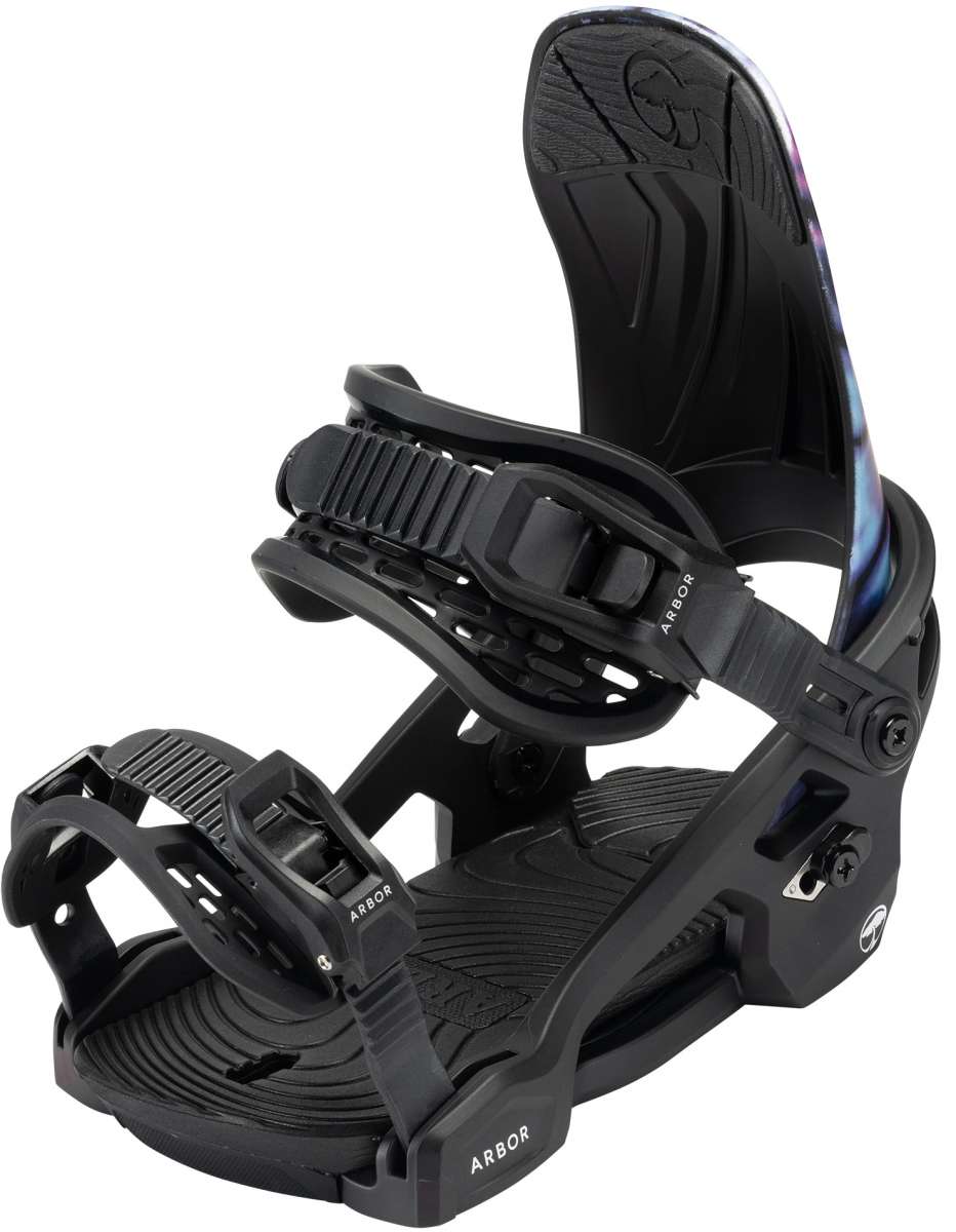 Arbor Sapling Youth Snowboard Bindings 2024 - Black bindings with a textured strap and a small white logo on the side.