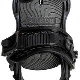Arbor Sapling Youth Snowboard Bindings 2024 - Black bindings with a wavy pattern on top and silver screws.