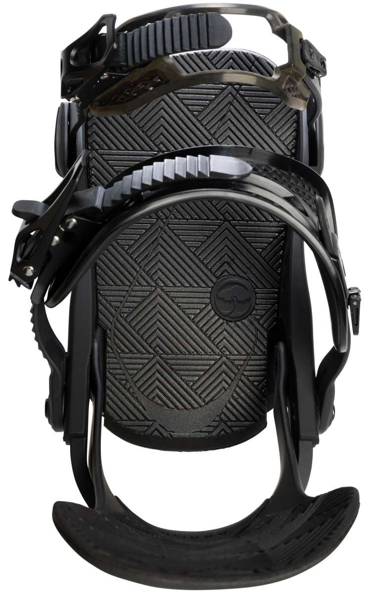 Arbor Women's Sequioa Snowboard Bindings - Black bindings with a geometric pattern on the baseplate and straps.