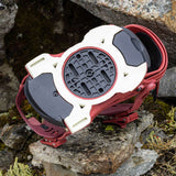 Arbor Women's Sequioa Snowboard Bindings - A pair of snowboard bindings with a black base and white trim, featuring a circular logo on the top plate.