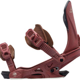 Arbor Women's Sequioa Snowboard Bindings - A pair of women's bindings with a brown base and straps, featuring a textured pattern on the strap padding.