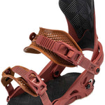 Arbor Women's Sequioa Snowboard Bindings - A pair of brown bindings with a geometric pattern on the straps and a black base plate.