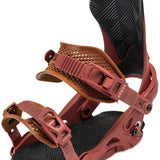 Arbor Women's Sequioa Snowboard Bindings - A pair of brown bindings with a geometric pattern on the straps and a black base plate.