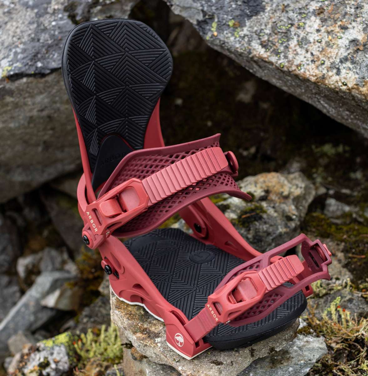 Arbor Women's Sequioa Snowboard Bindings - 2024 model bindings with a sleek black base and silver buckles.