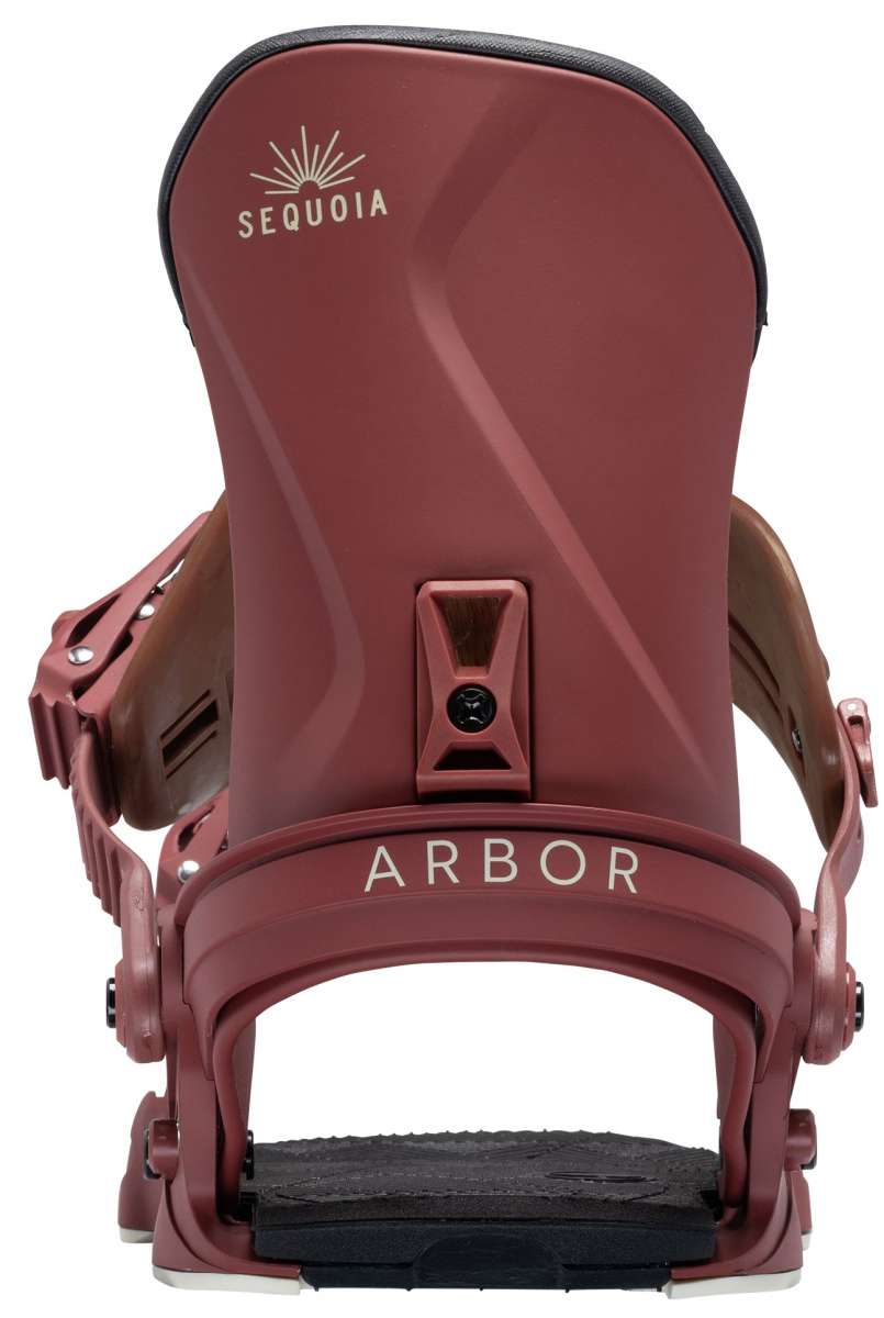 Sequoia - A women's snowboard binding with a maroon base and brown straps.