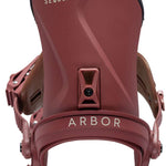 Sequoia - A women's snowboard binding with a maroon base and brown straps.
