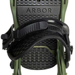 Arbor Spruce Snowboard Bindings 2024 - A black snowboard binding with a checkered pattern on top and green accents.