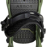 Arbor Spruce Snowboard Bindings 2024 - A black snowboard binding with a checkered pattern on top and green accents.
