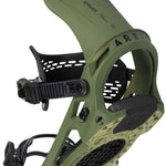 Arbor Spruce Snowboard Bindings 2024 - Olive green bindings with black straps and buckles.