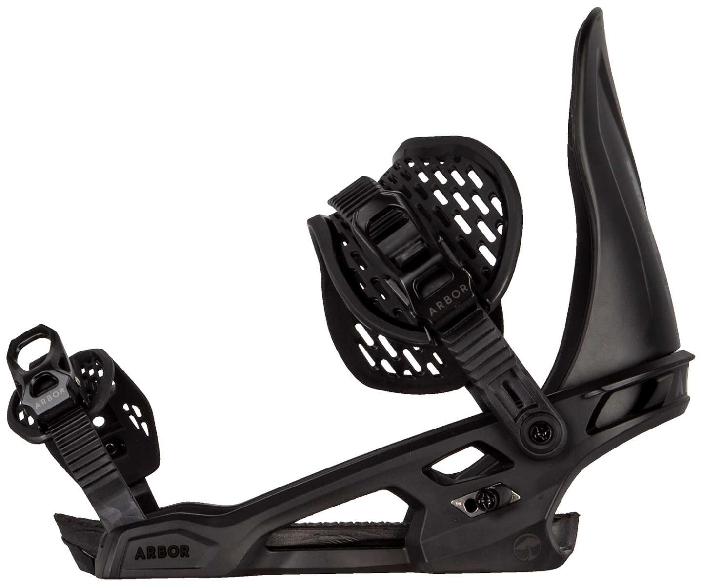 Arbor Spruce Snowboard Bindings 2024 - Black bindings with a sleek, modern design and silver hardware.