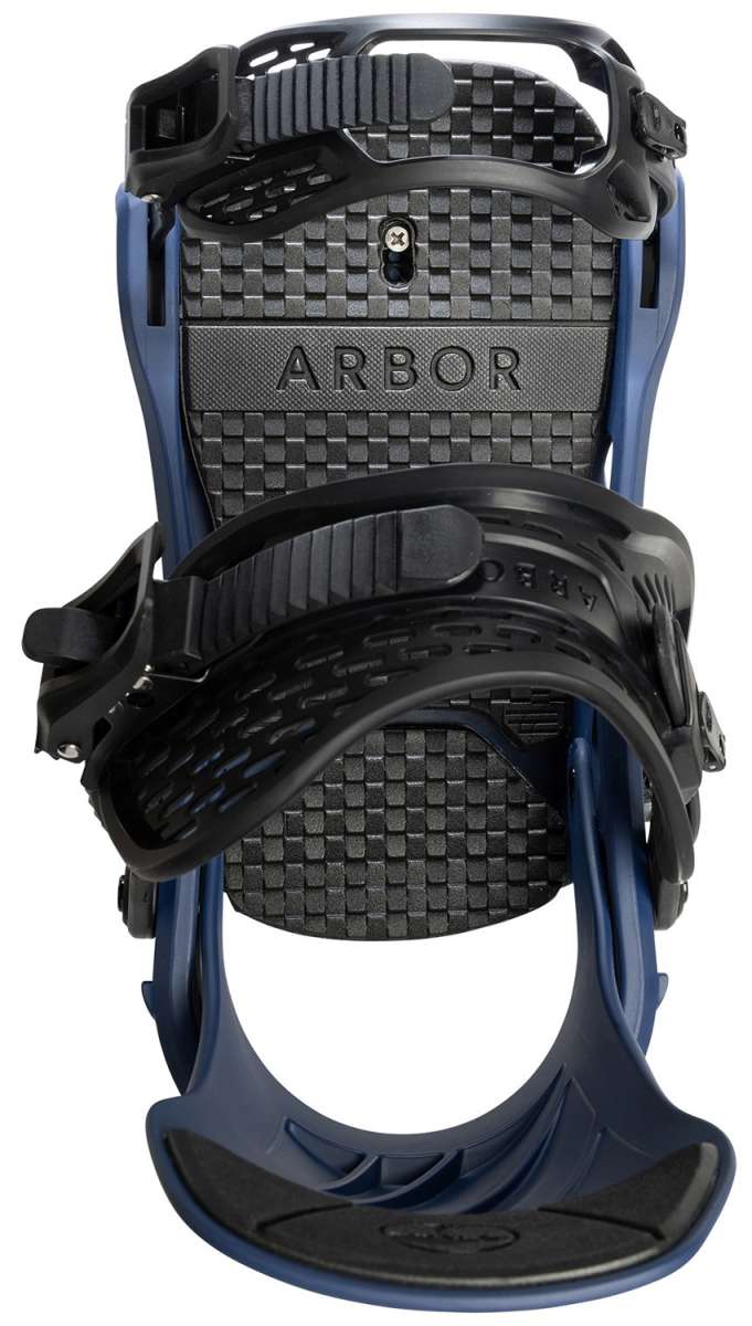 Arbor Spruce Snowboard Bindings 2024 - Black bindings with a checkered pattern on top of the footbed.