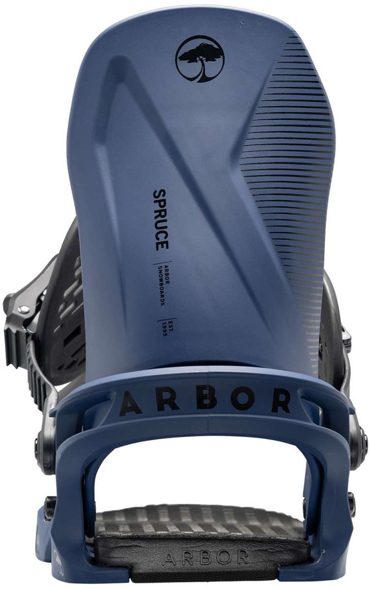 Arbor Spruce - Snowboard bindings with black straps and buckles, set against a white background.