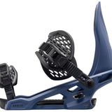 Arbor Spruce Snowboard Bindings 2024 - A pair of black bindings with a textured strap and a circular metal piece on top.