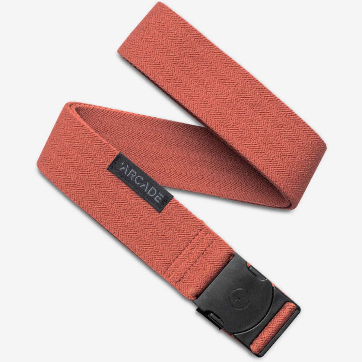 Arcade Ranger Belt 2023 - A salmon-colored belt with a herringbone pattern, featuring a black buckle and a woven texture.
