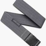 Arcade Ranger Belt 2023 - Gray belt with a subtle herringbone pattern on its gray fabric strap, featuring a black plastic buckle.