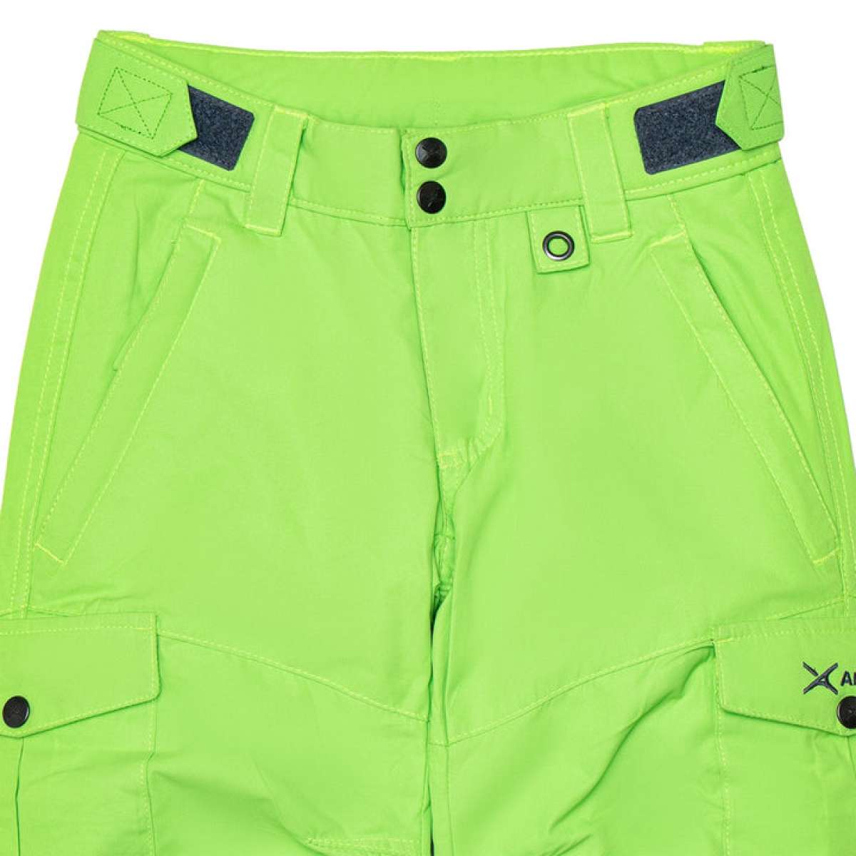 Arctix Kids Cargo Insulated Pants 2023 - Bright green pants with two cargo pockets on each thigh and a black logo on the left leg.