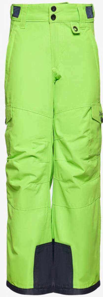 Arctix Kids Cargo Insulated Pants 2023 - A pair of lime green snow pants with cargo pockets on each leg and a gray logo on the left thigh.