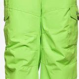 Arctix Kids Cargo Insulated Pants 2023 - A pair of lime green snow pants with cargo pockets on each leg and a gray logo on the left thigh.
