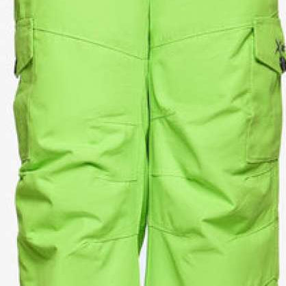 Arctix Kids Cargo Insulated Pants 2023 - A pair of lime green snow pants with cargo pockets on each leg and a gray logo on the left thigh.