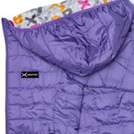 Arctix Girls Aero Hooded Insulated Jacket 2023 - A purple hooded jacket with a white, gray, orange and pink pattern on the inside of the hood.
