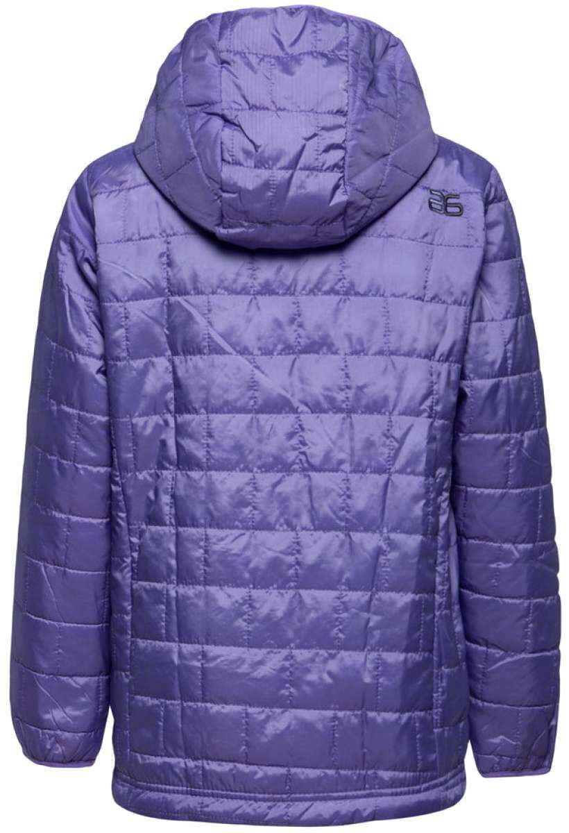 Arctix Girls Aero Hooded Insulated Jacket 2023 - A purple jacket with a hood, quilted pattern and black zipper.