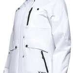 Arctix Women's Daybreak Insulated Jacket 2022 - A white jacket with black zippers and snaps, featuring a hood and multiple pockets.
