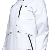 Arctix Women's Daybreak Insulated Jacket 2022 - A white jacket with black zippers and snaps, featuring a hood and multiple pockets.