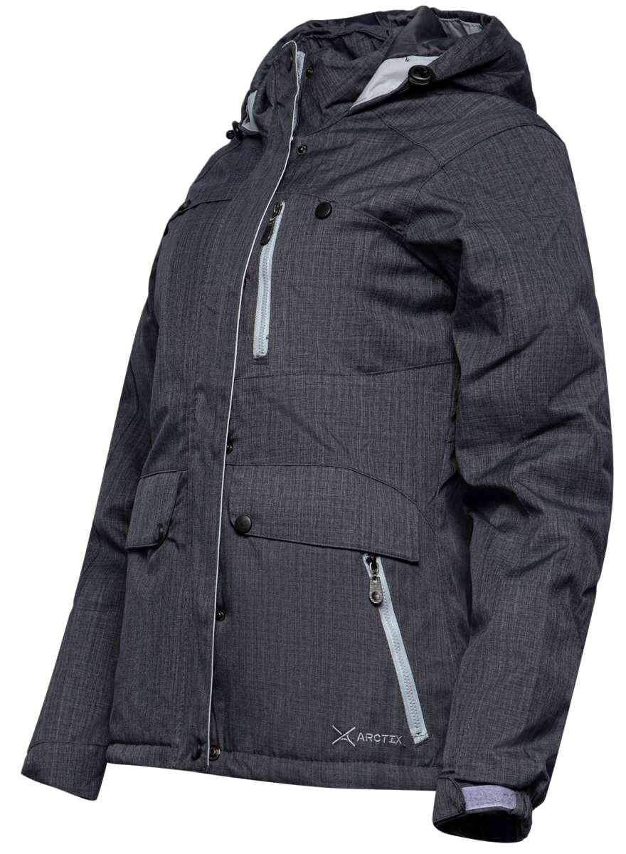 Arctix Women's Daybreak Insulated Jacket 2022 - A dark gray jacket with a subtle grid pattern and two zippered pockets on the front.