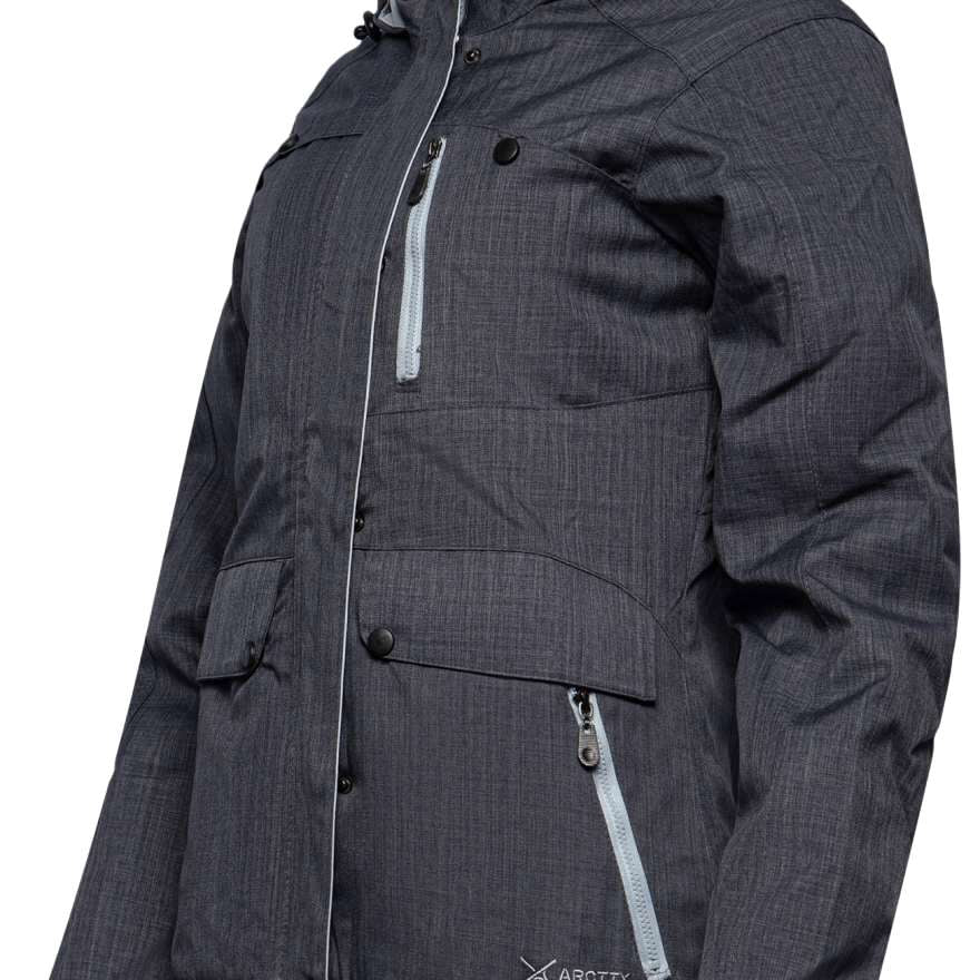 Arctix Women's Daybreak Insulated Jacket 2022 - A dark gray jacket with a subtle grid pattern and two zippered pockets on the front.