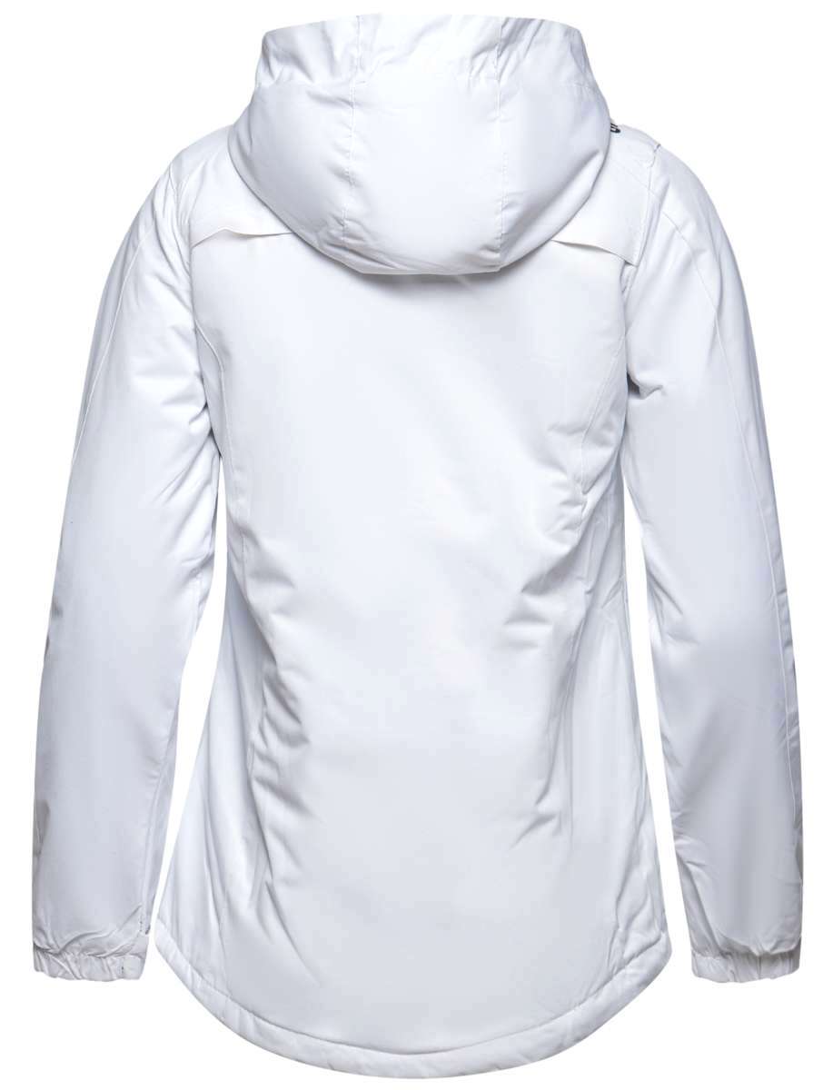 Arctix Women's Daybreak Insulated Jacket 2022 - A white jacket with a hood, featuring two zippered pockets on either side and a black zipper running down the front.