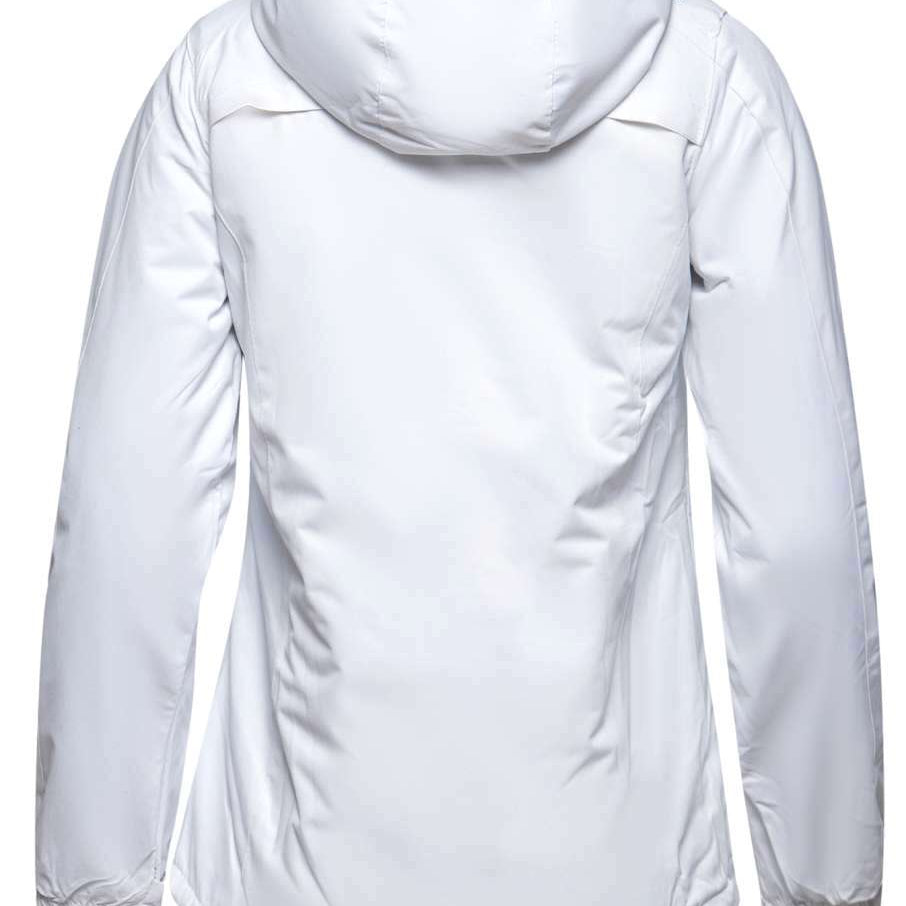 Arctix Women's Daybreak Insulated Jacket 2022 - A white jacket with a hood, featuring two zippered pockets on either side and a black zipper running down the front.