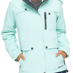 Arctix Women's Daybreak Insulated Jacket 2022 - A light blue jacket with a hood, featuring black zippers and buttons.
