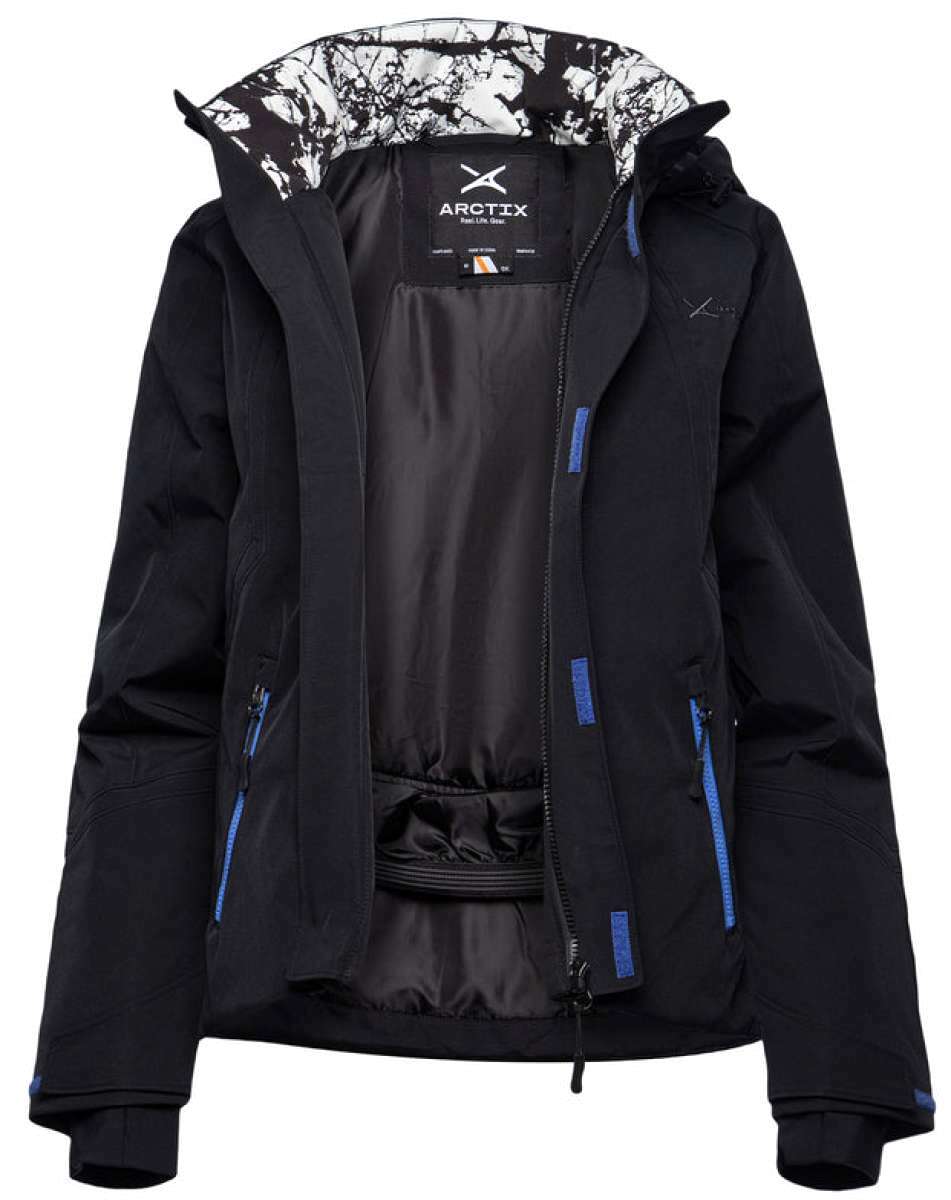 Arctix Women's Blizzard Insulated Jacket - A black jacket with a white and grey marbled pattern on the hood lining.