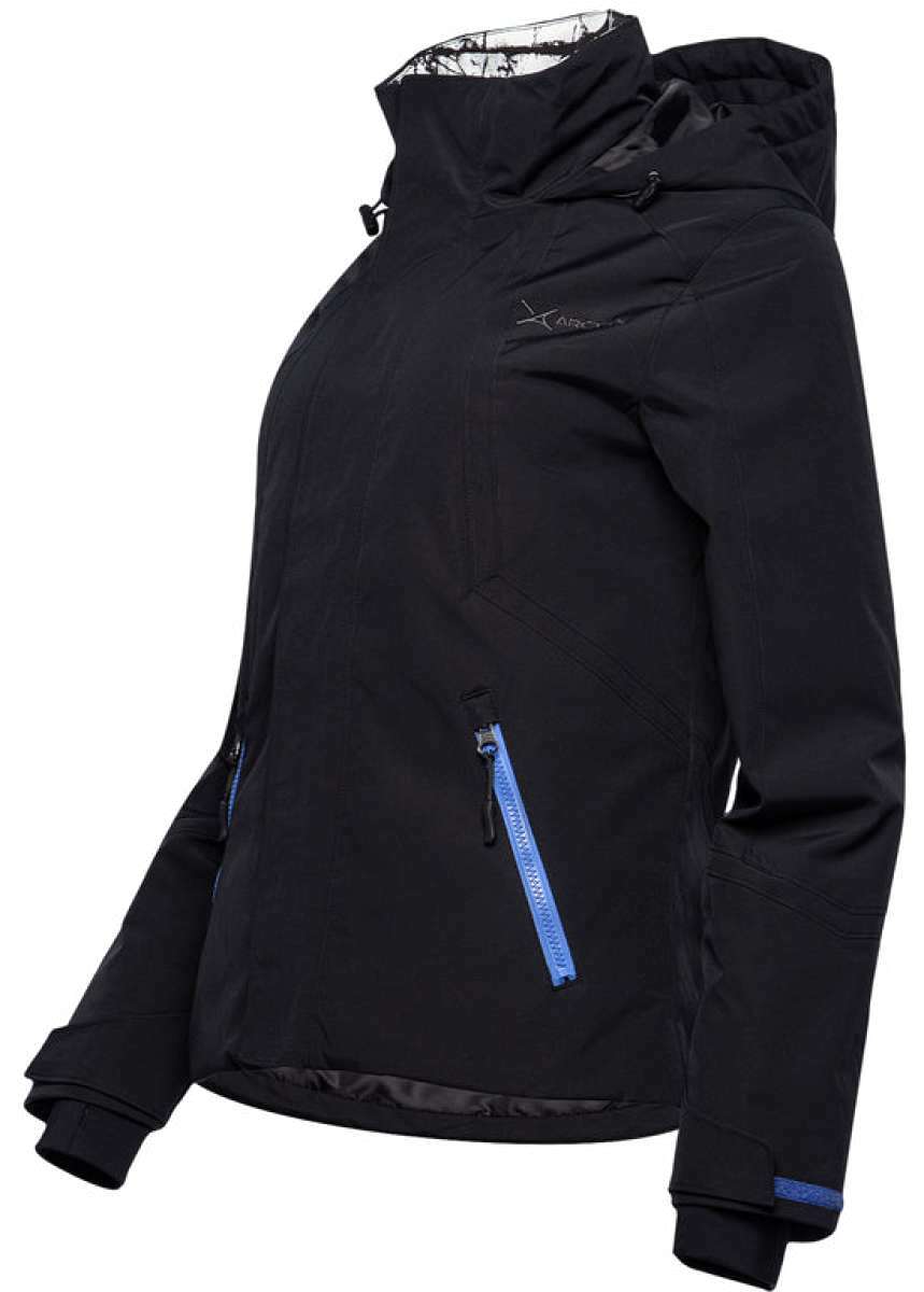 Arctix Women's Blizzard Insulated Jacket - A black jacket with a white and grey patterned lining visible inside the hood.