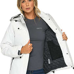 Arctix Women's Daybreak Insulated Jacket - A white jacket with a hood, featuring black zippers and buttons on the front pockets.