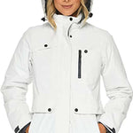 Arctix Women's Daybreak Insulated Jacket 2023 - A white jacket with a high collar and zippered chest pocket, featuring black zippers and buttons.