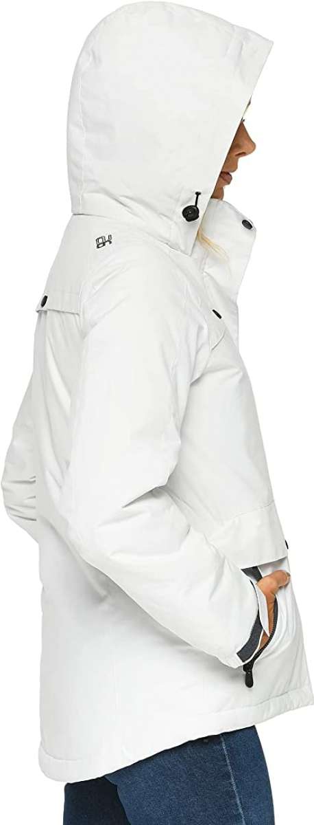Arctix Women's Daybreak Insulated Jacket 2023 - A white jacket with a hood, featuring black buttons and a zipper.