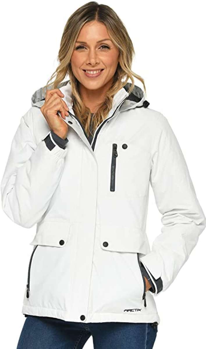 Arctix Women's Daybreak Insulated Jacket 2023 - A white jacket with a black zipper and two zippered pockets on the front.