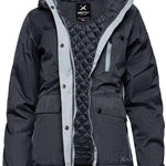 Arctix Women's Daybreak Insulated Jacket 2023 - A dark gray jacket with a quilted pattern on the front and back, featuring a hood and zippered pockets.
