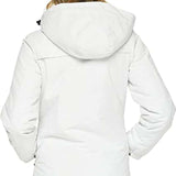 Arctix Women's Daybreak Insulated Jacket 2023 - A white puffer jacket with a hood, worn by a woman with blonde hair and dark jeans.